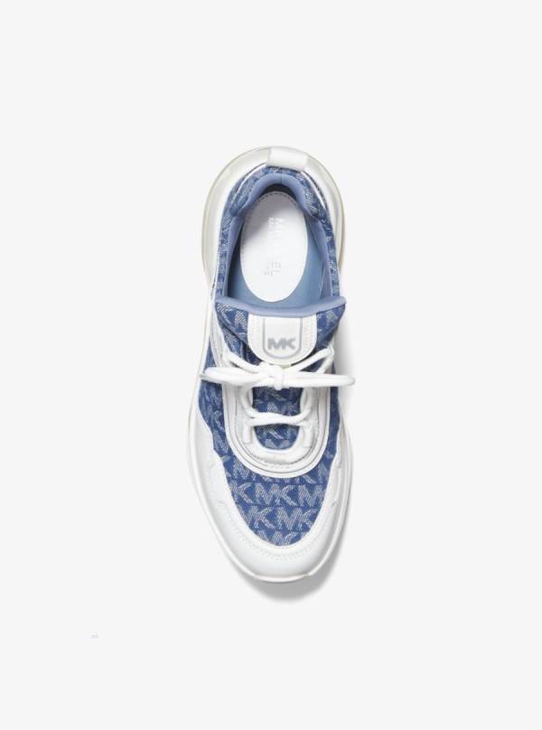 Damske Tenisky Michael Kors Olympia Extreme Denim Logo Jacquard and Leather Modre - Topanky Michael Kors Vypredaj | SXABP-1049